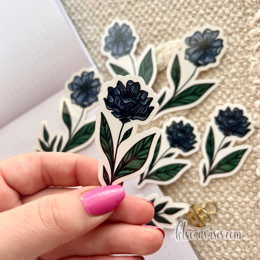 BLUE Florals Sticker Pack (9 clear stickers included)