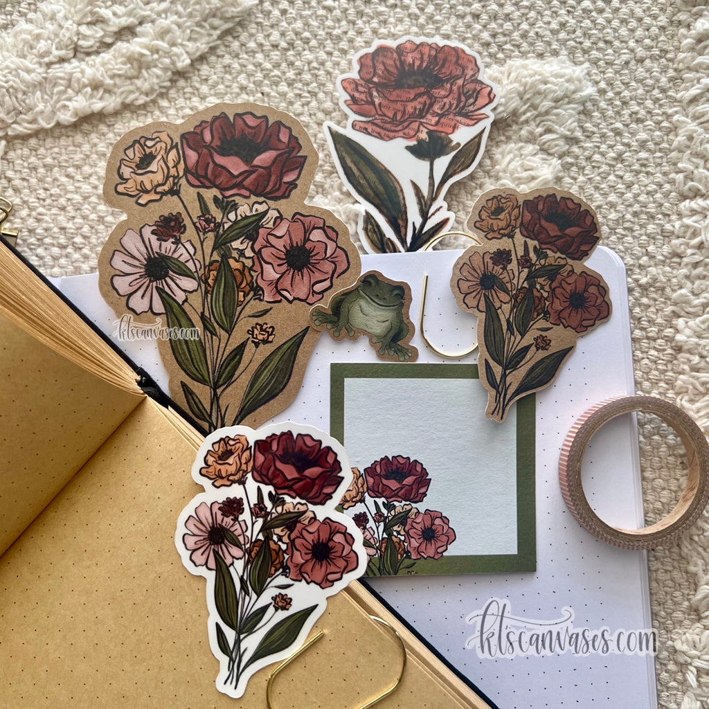 Pink Florals Sticker Pack (6 stickers included)
