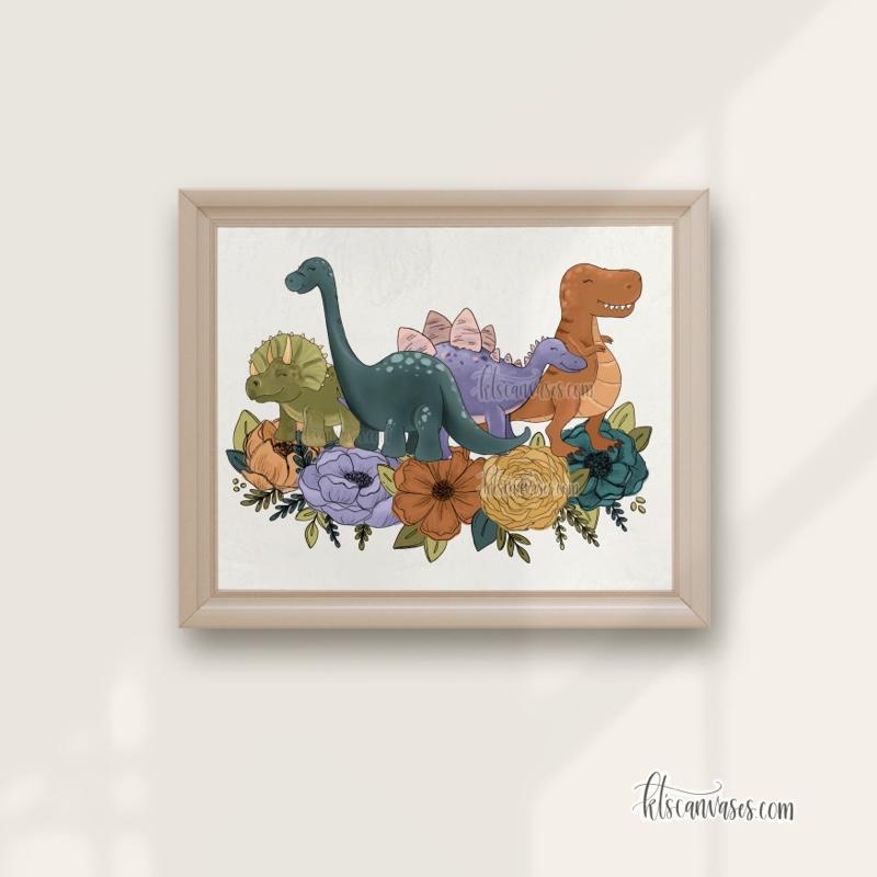 Dinosaur Florals Art Print