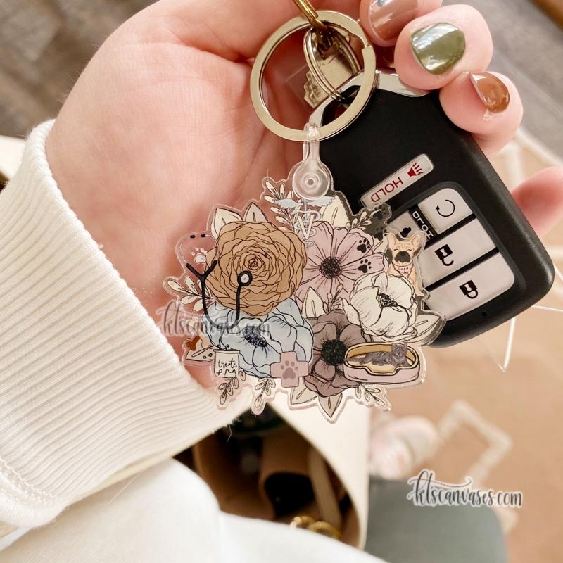 Vet Professional Inspired Florals Keychain 2.5 in.