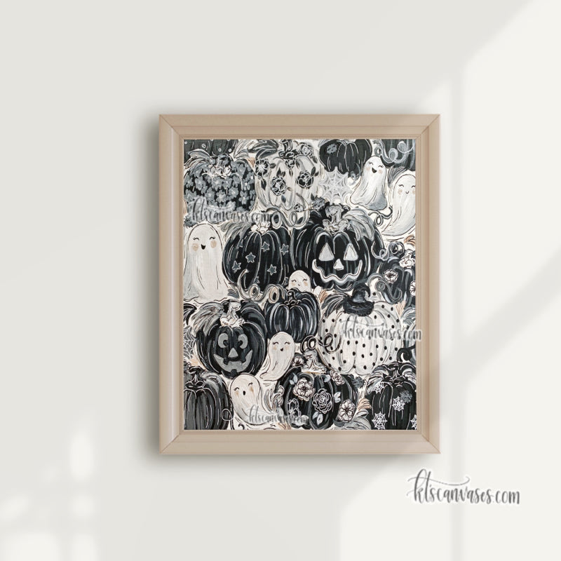 Ghostly Pattern Pumpkins Art Print