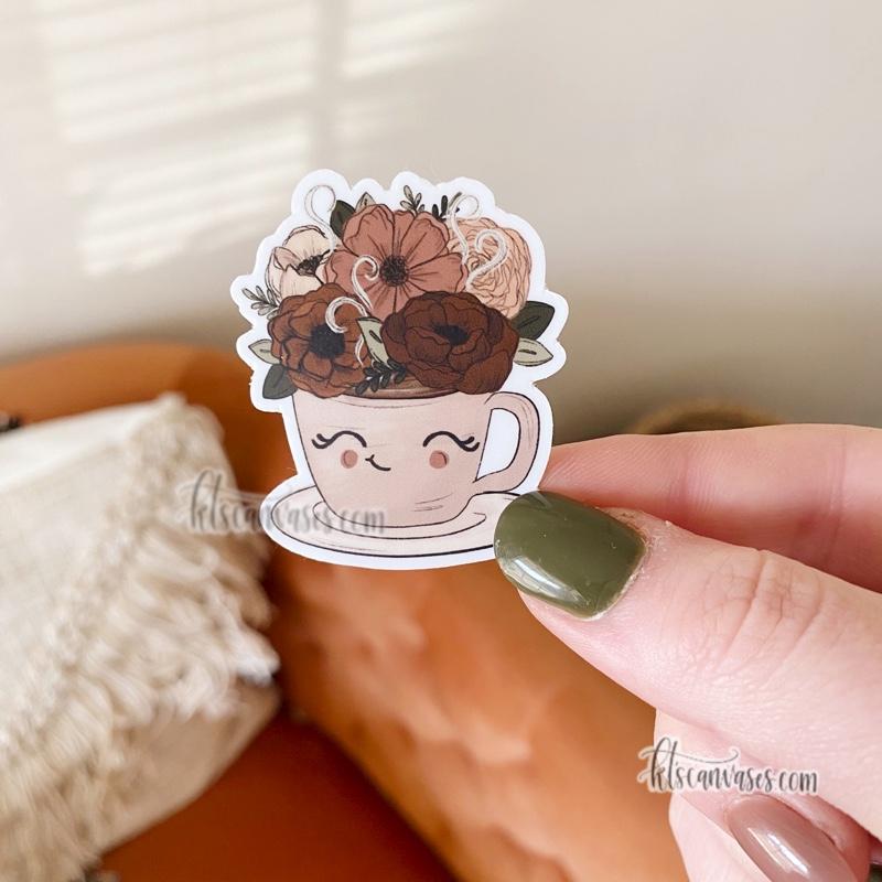 Little Tea/Coffee Cup Floral Sticker