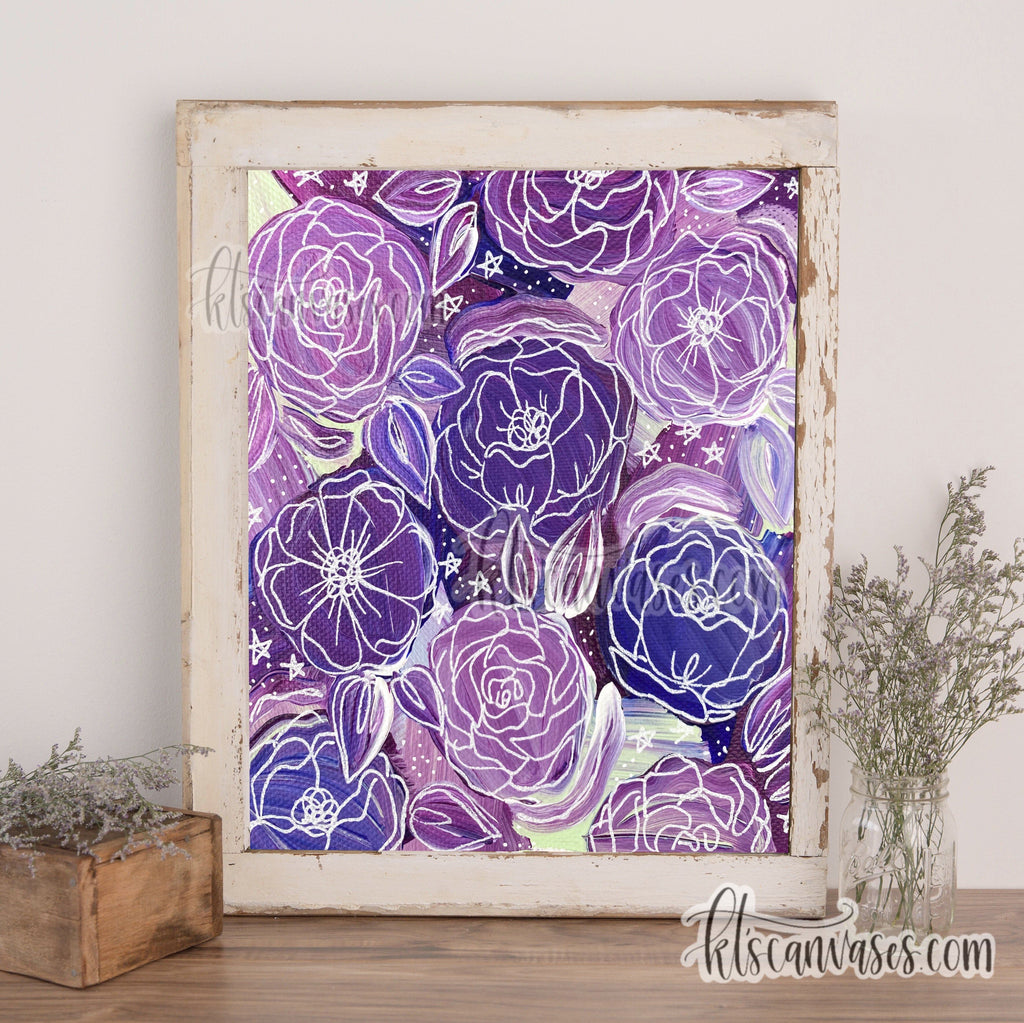 Purple Starry Florals Art Print