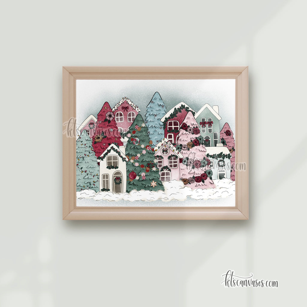 Christmas Tree Village Art Print