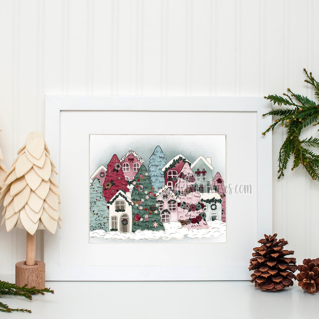 Christmas Tree Village Art Print