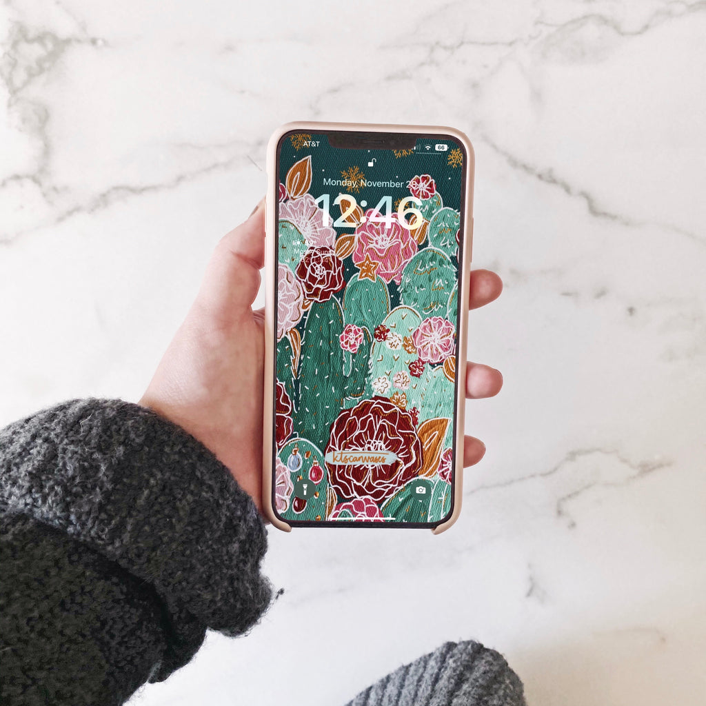 Christmas Cactus Florals Phone Wallpaper (Digital Download)