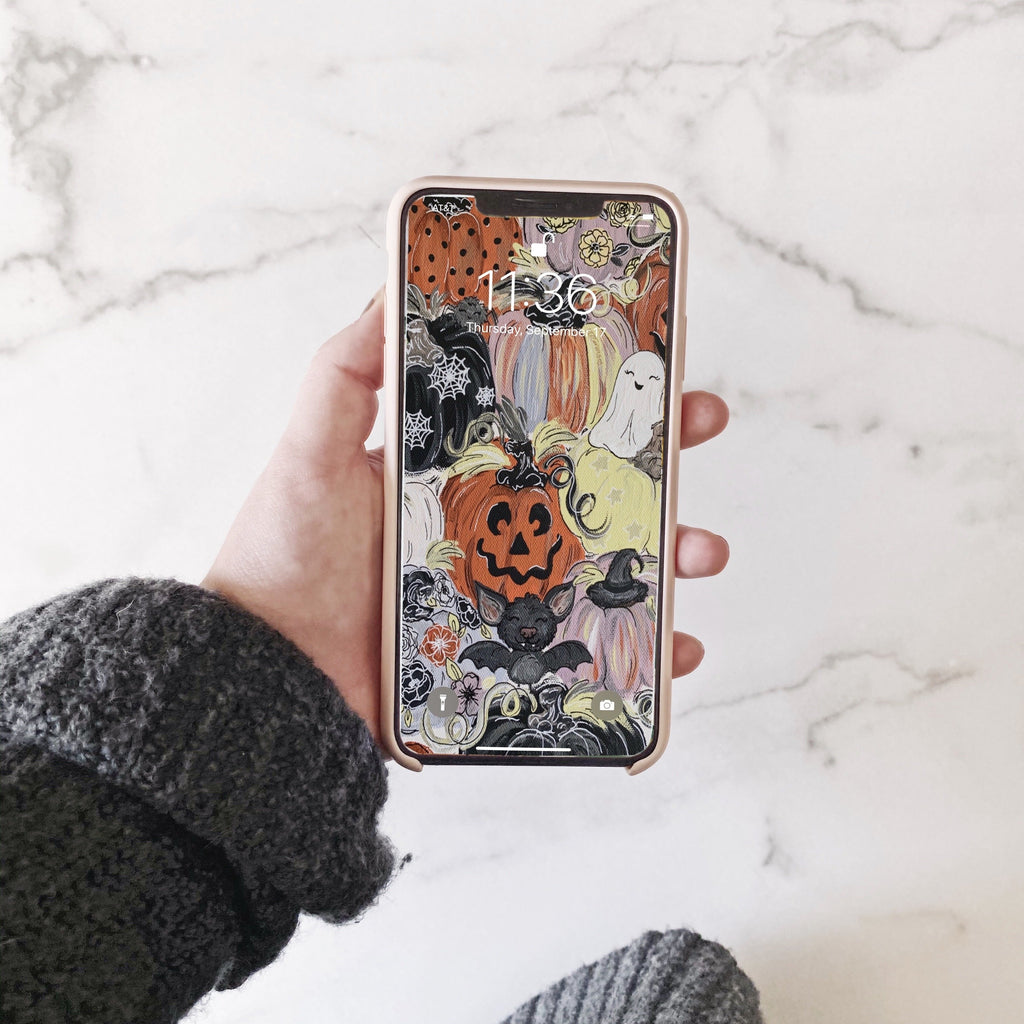 Spooky Pattern Pumpkins Phone Wallpaper (Digital Download)