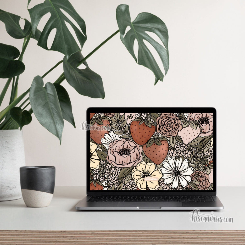 Strawberry Florals Desktop Wallpaper (Digital Download)