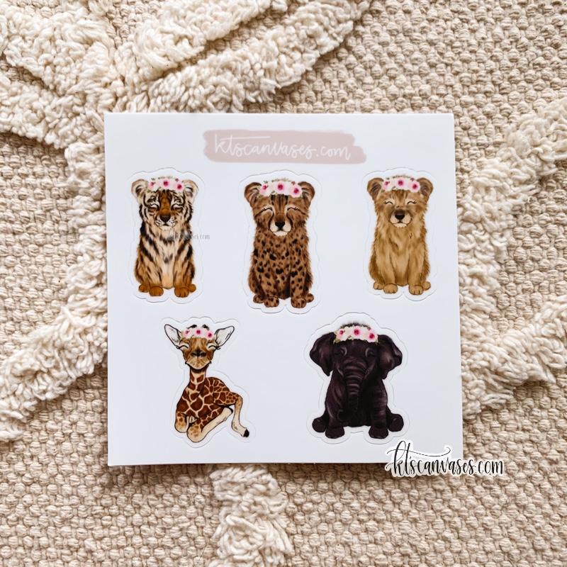 Safari Baby Animals Set of 5 Mini Stickers (1 sheet)