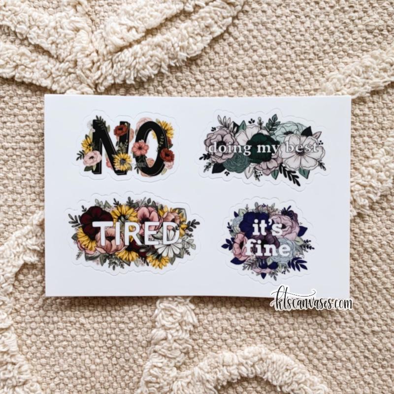 Relatable Phrase Set of 4 Mini Stickers (1 sheet)