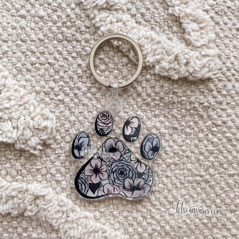 Floral Paw Acrylic Keychain 2 in.
