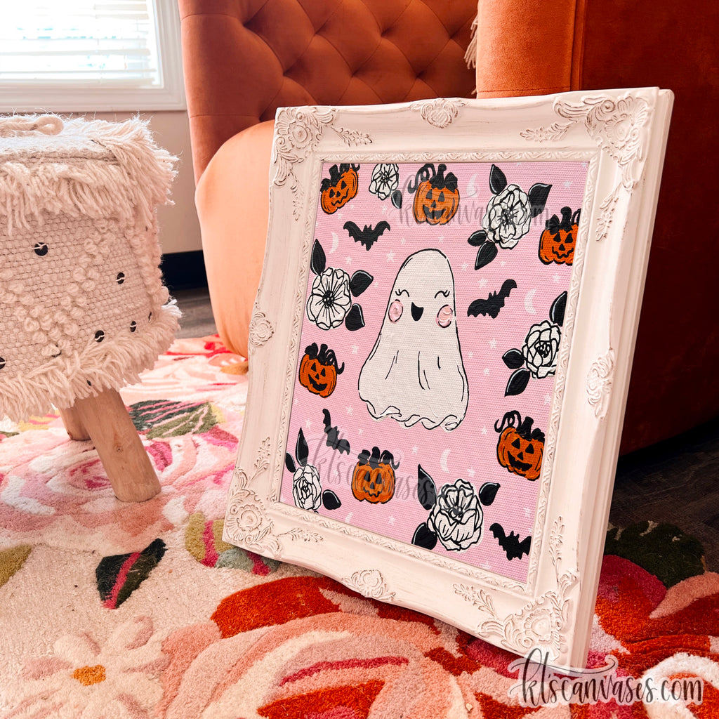 Pink Halloween Ghost Art Print