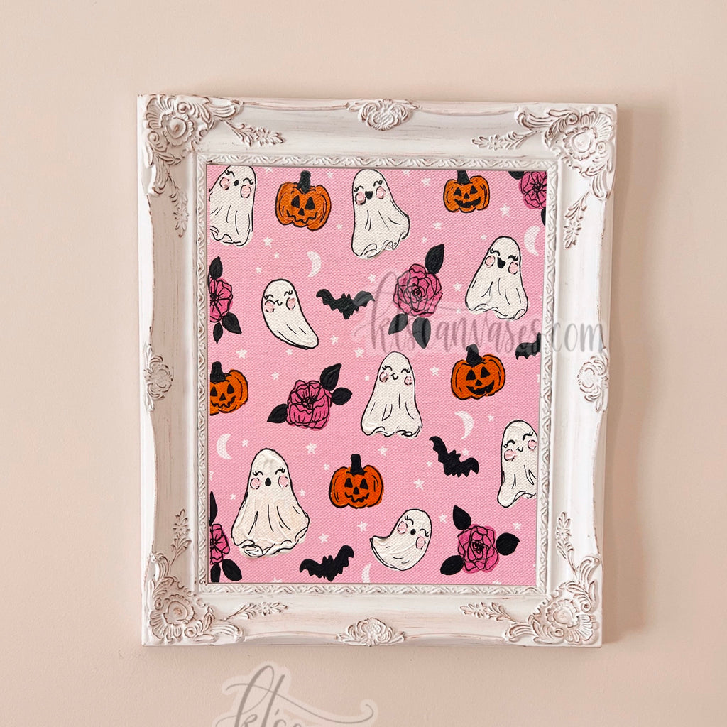 Pink Halloween Friends Art Print