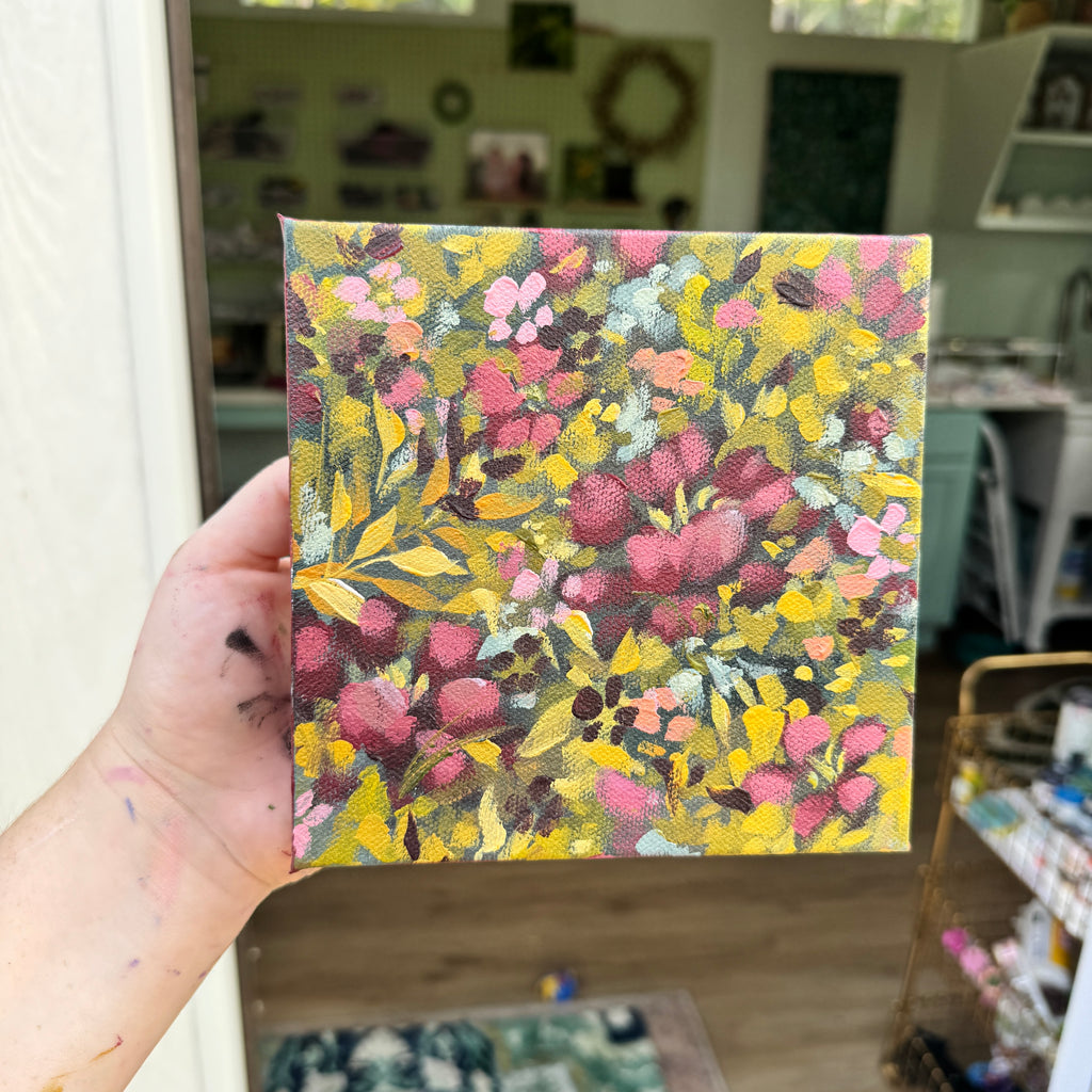 Maroon Florals Original Painted Canvas #5