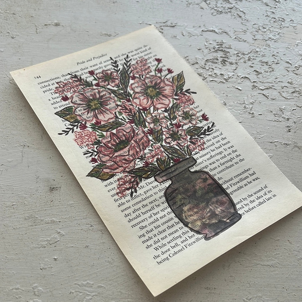 Floral Original Painted Book Page Paper #7