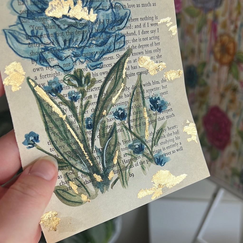 Floral Original Painted Book Page Paper #34