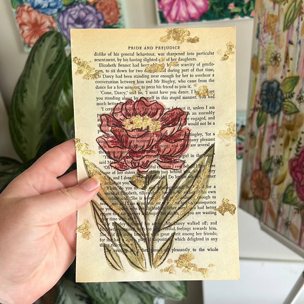 Floral Original Painted Book Page Paper #31