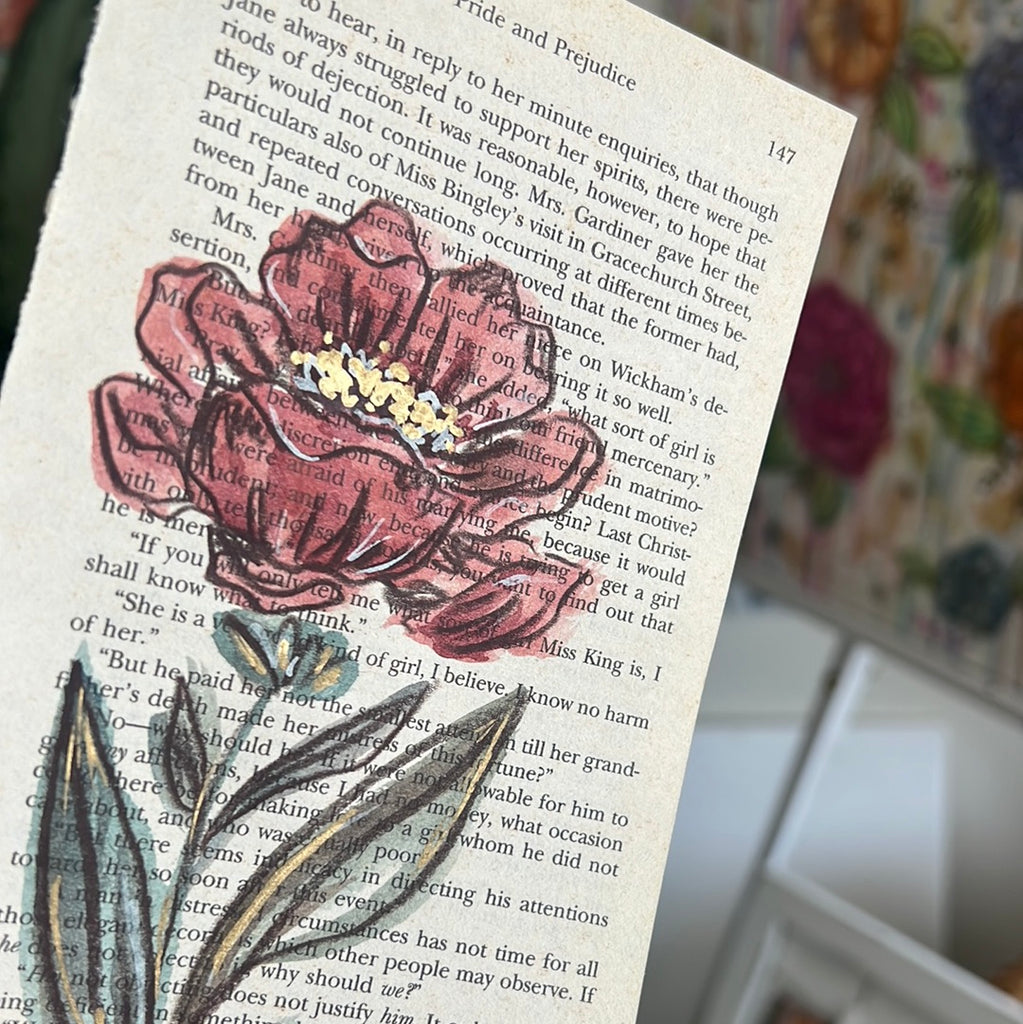 Floral Original Painted Book Page Paper #36