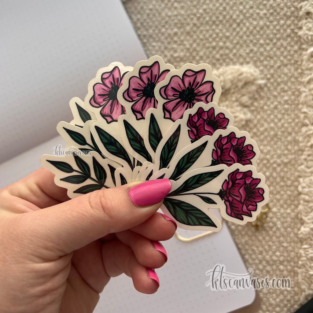 PINK Florals Sticker Pack (9 clear stickers included)