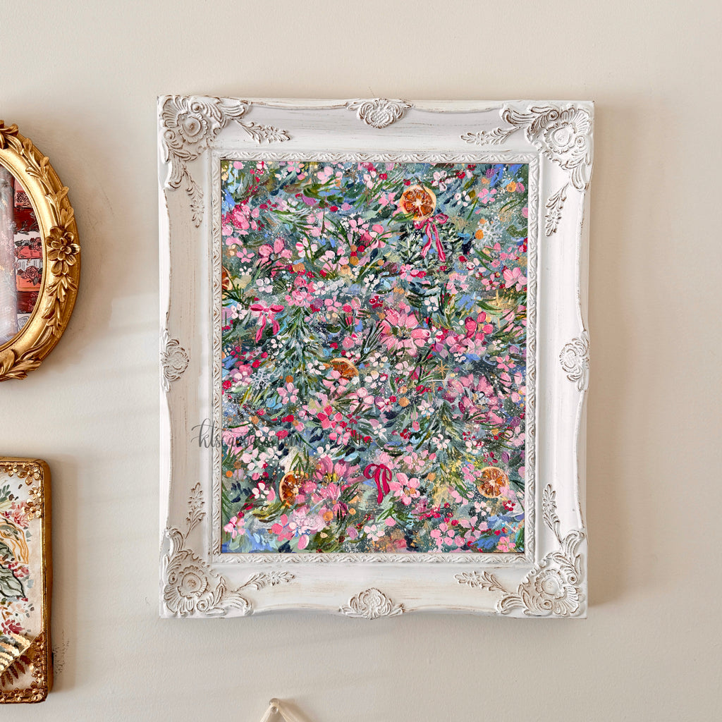 Ella’s Pink Christmas Florals Art Print