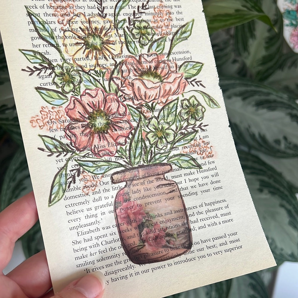 Floral Original Painted Book Page Paper #8