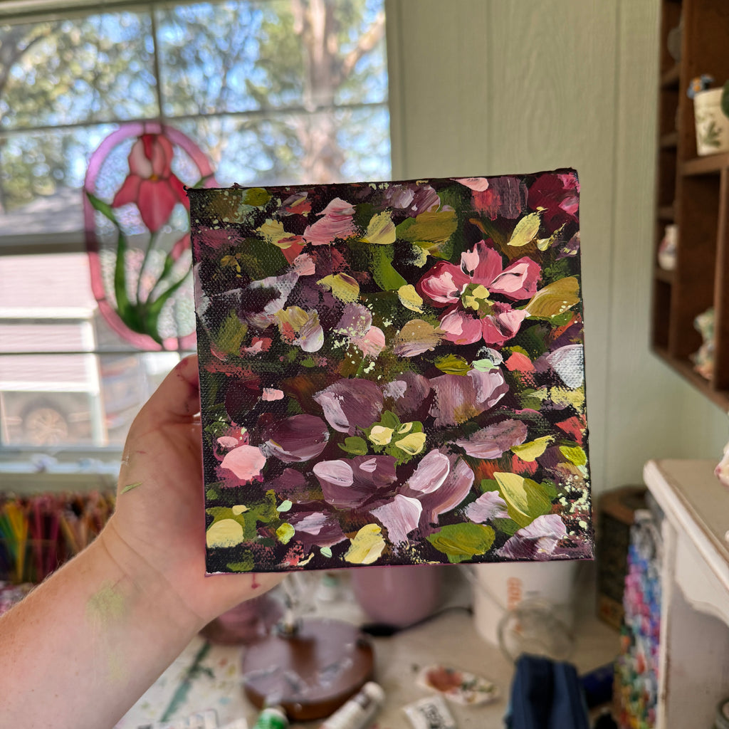 Magenta Florals Original Painted Canvas #3