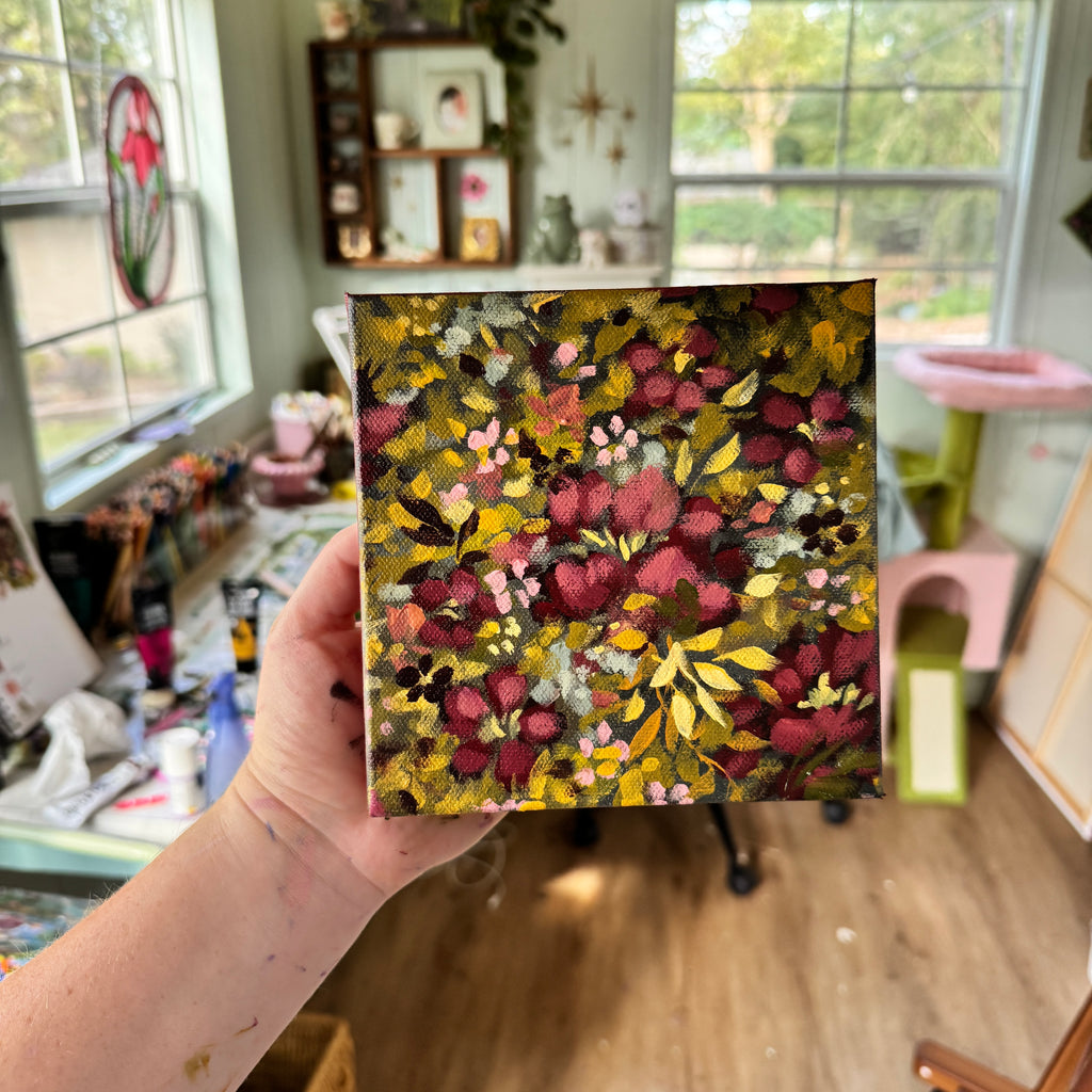 Maroon Florals Original Painted Canvas #2