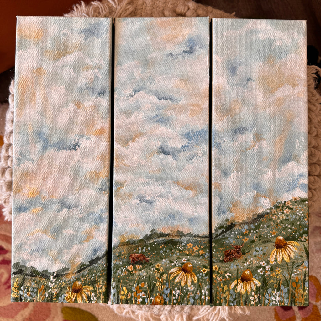 Floral Countryside Set of 3 Original Painted Canvas