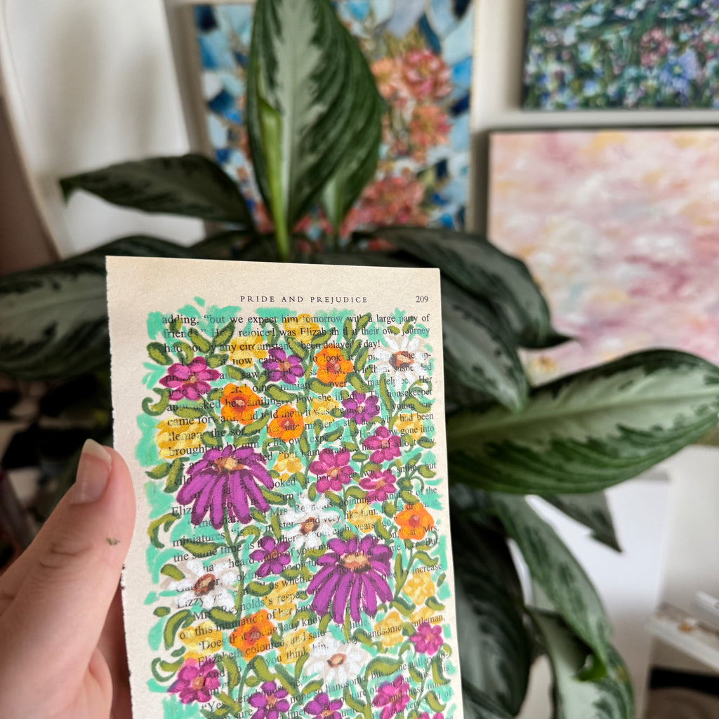 Floral Original Painted Book Page Paper #3
