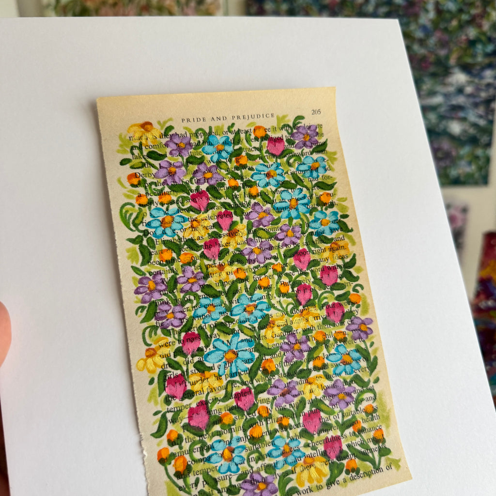 Floral Original Painted Book Page Paper #1