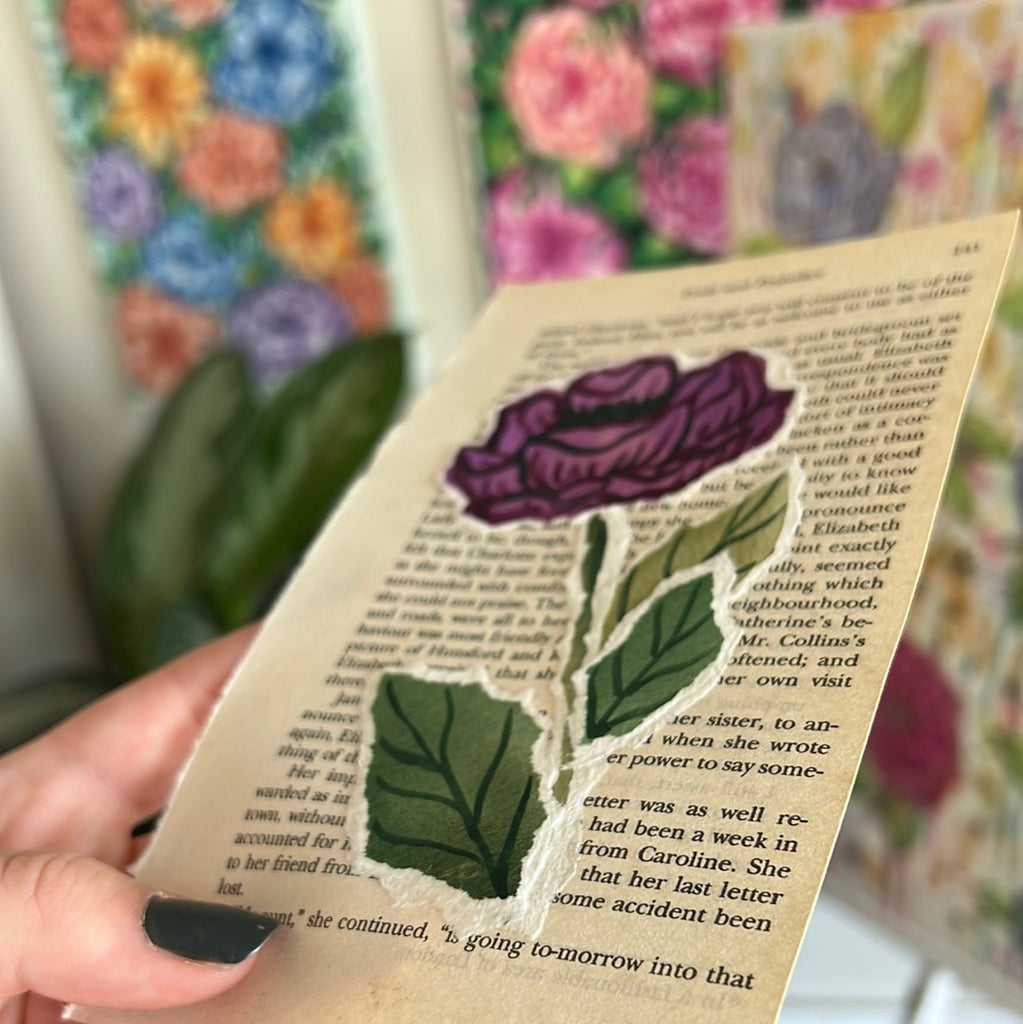 Floral Original Painted Book Page Paper #41