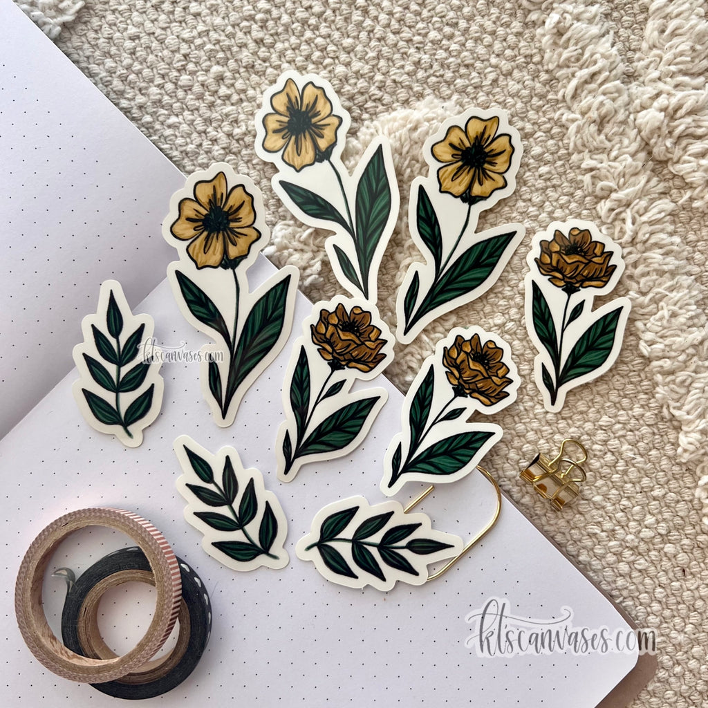 YELLOW Florals Sticker Pack (9 clear stickers included)