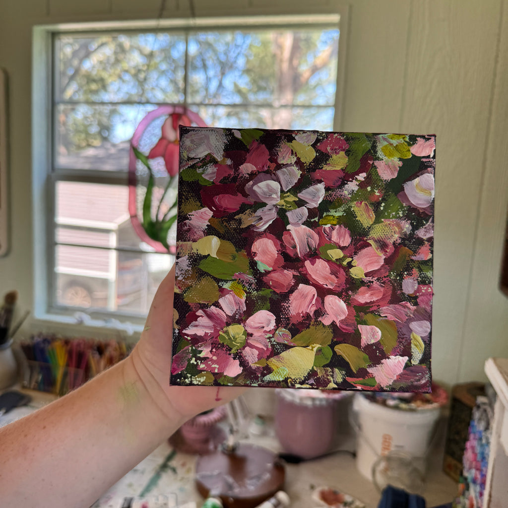 Magenta Florals Original Painted Canvas #1