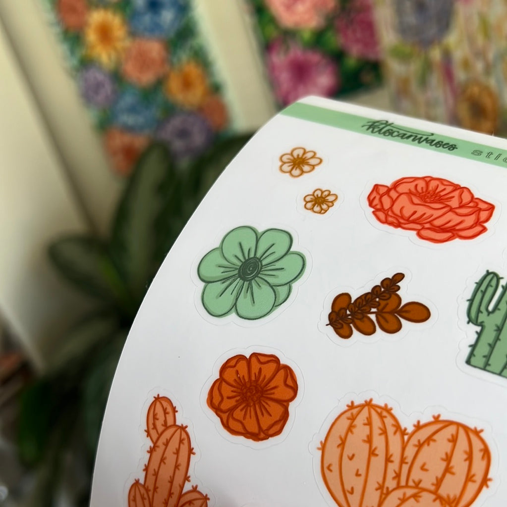 Cactus Florals Set of 11 Mini Stickers (1 sheet)