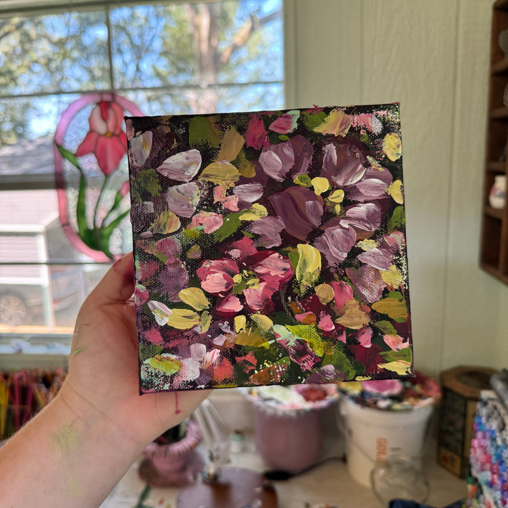 Magenta Florals Original Painted Canvas #2