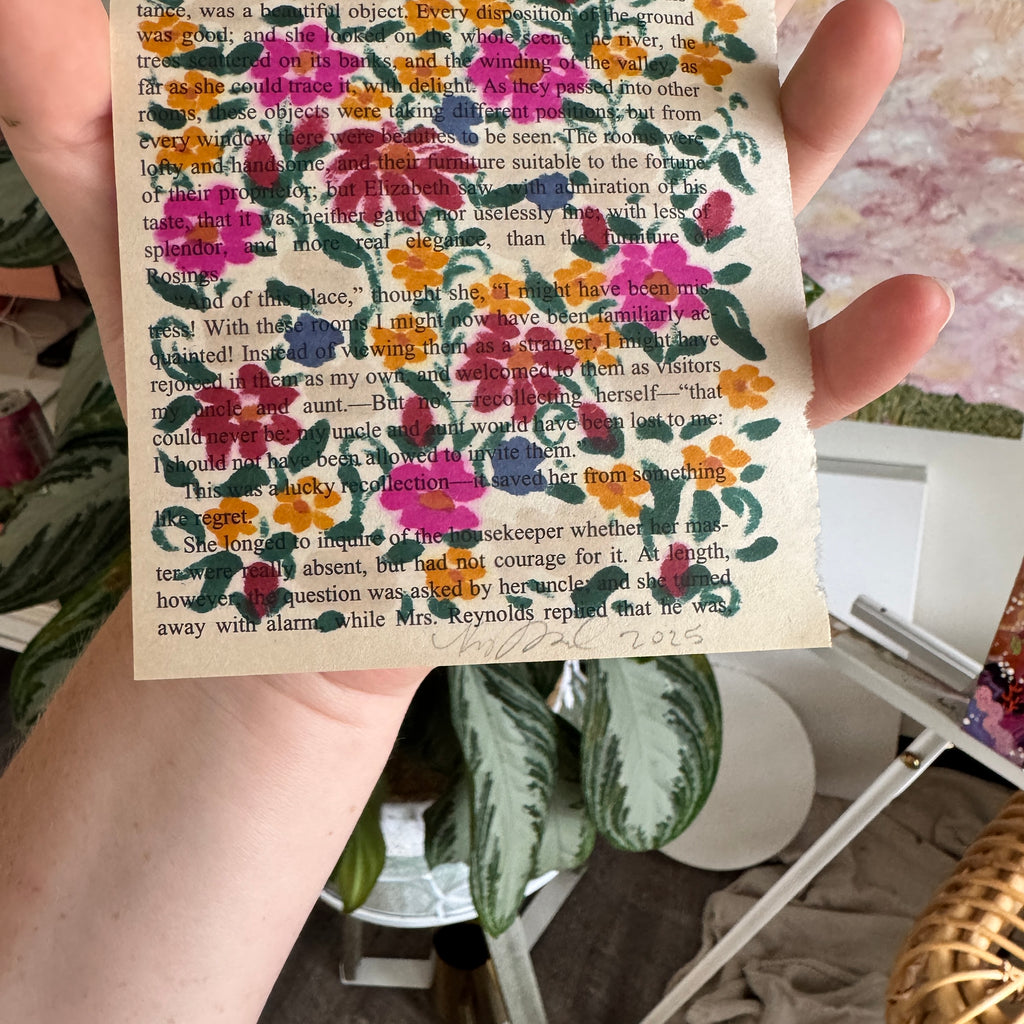 Floral Original Painted Book Page Paper #2