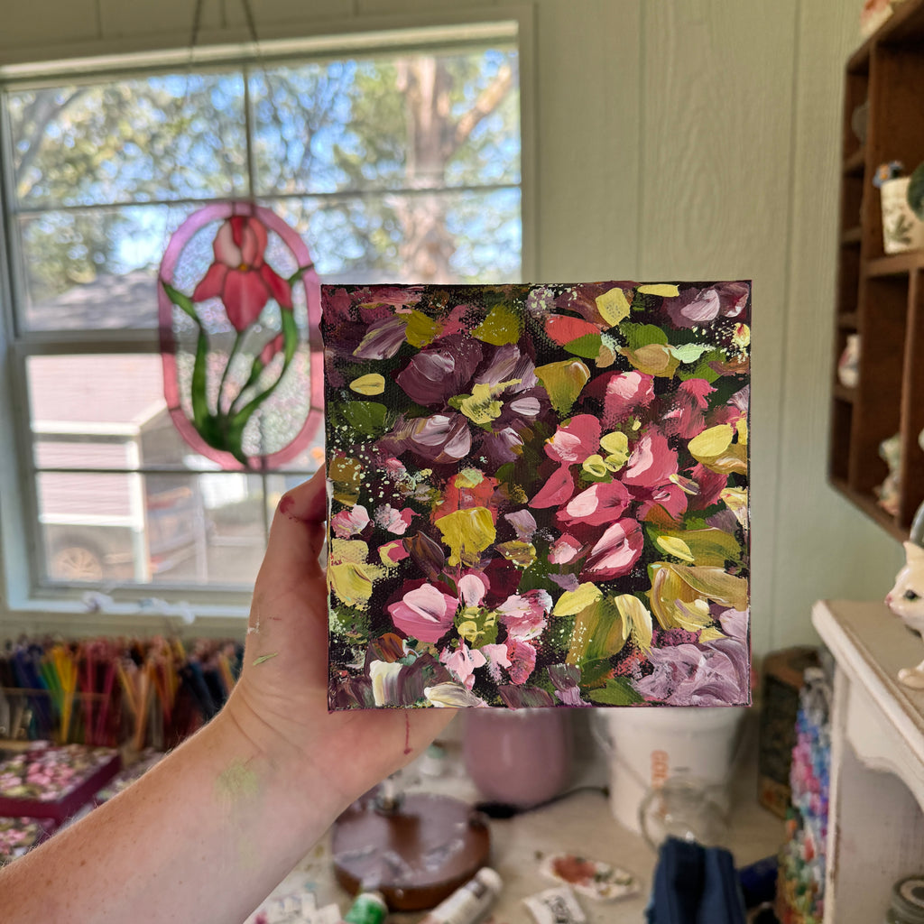 Magenta Florals Original Painted Canvas #4