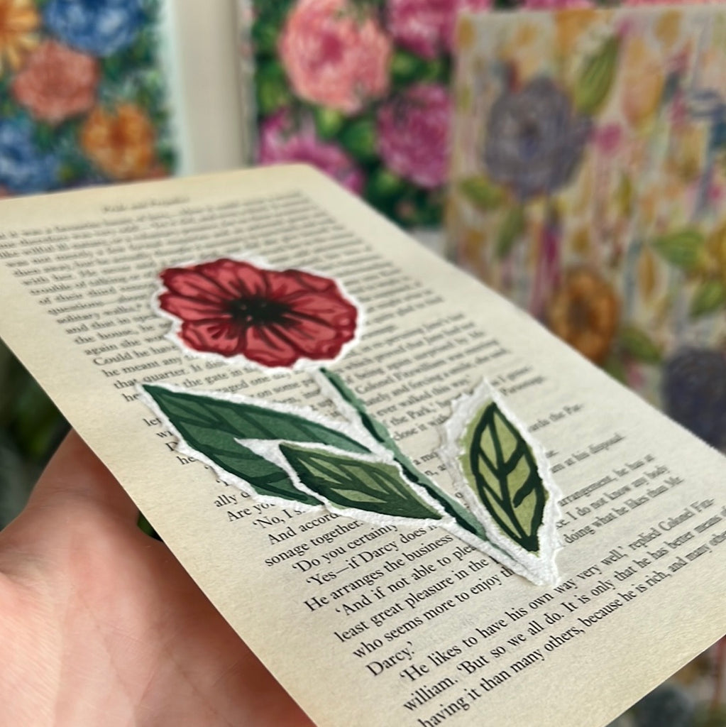 Floral Original Painted Book Page Paper #40