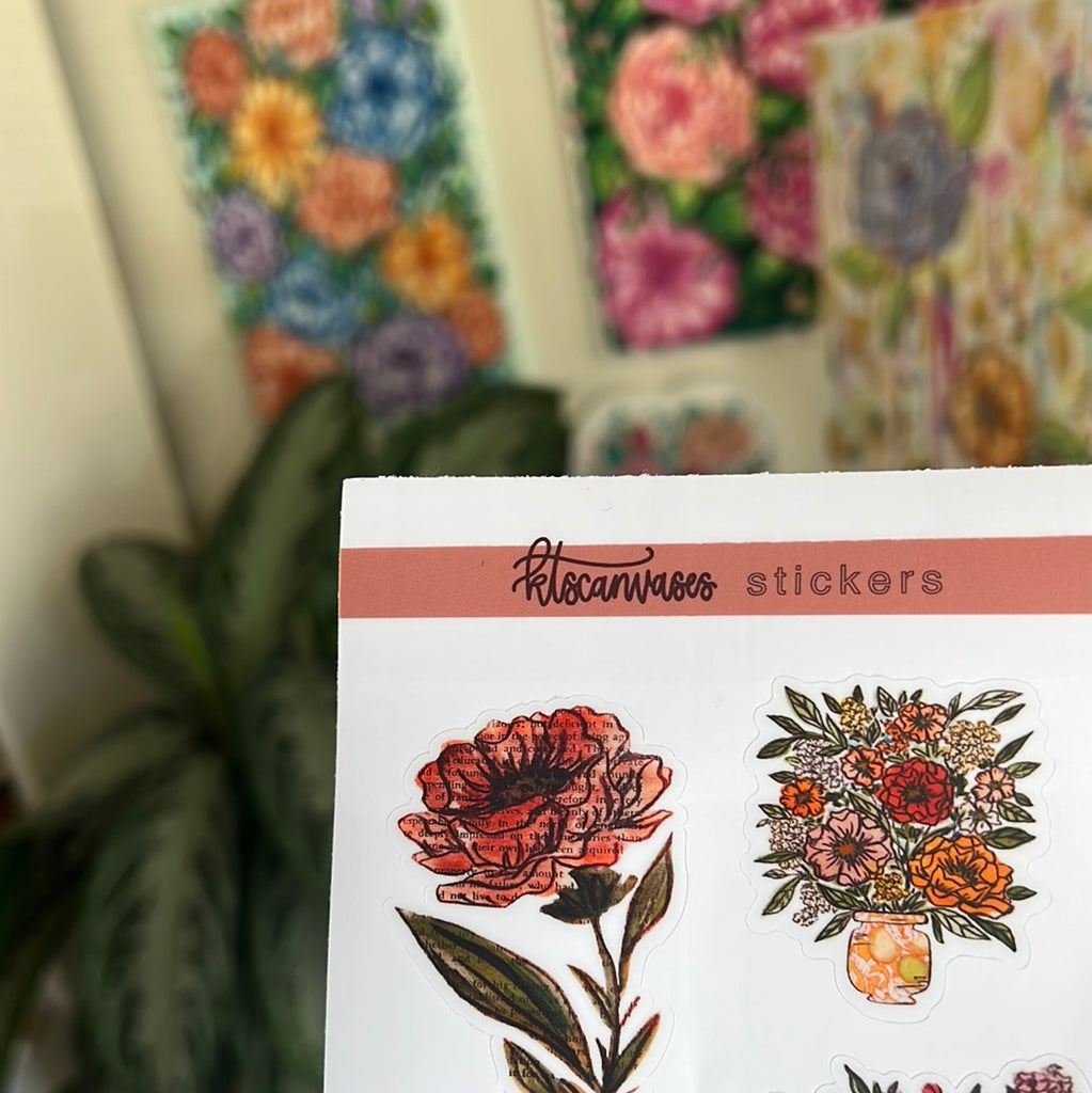 Bookish Florals Set of 4 Mini Stickers (1 sheet)