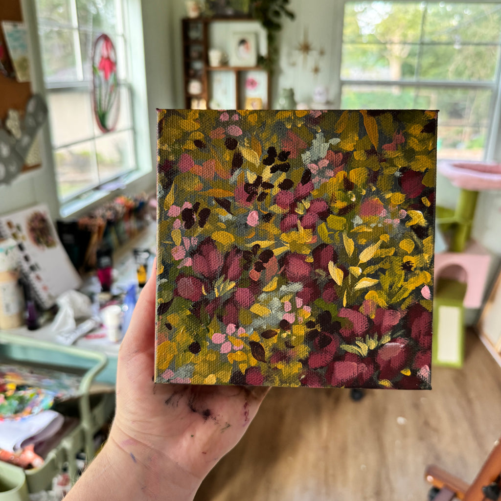 Maroon Florals Original Painted Canvas #6