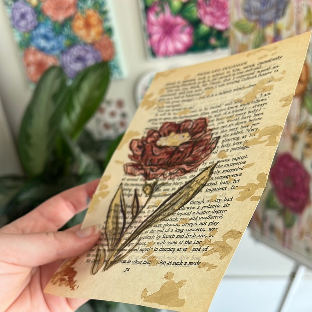Floral Original Painted Book Page Paper #35