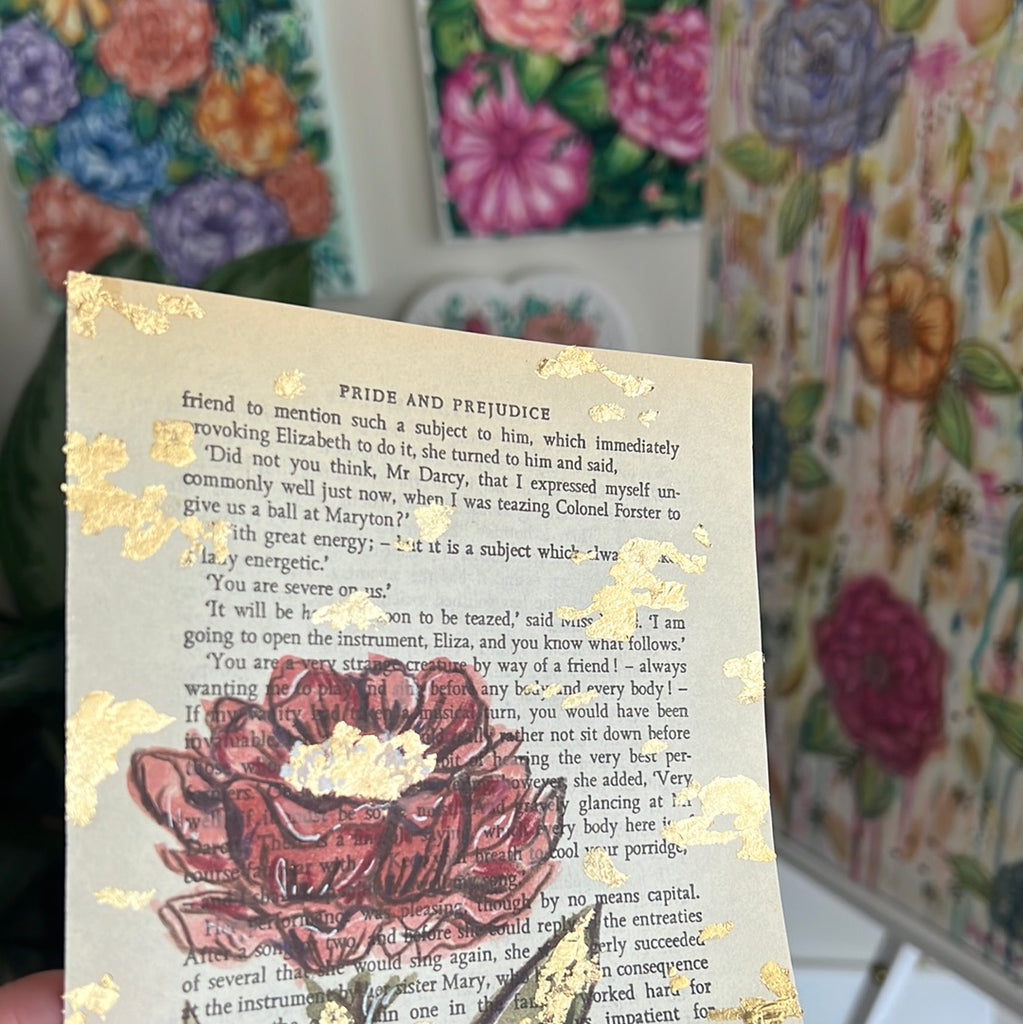Floral Original Painted Book Page Paper #35