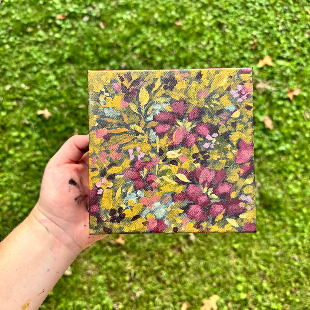 Maroon Florals Original Painted Canvas #3