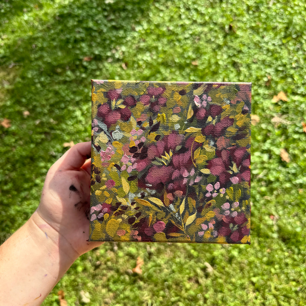Maroon Florals Original Painted Canvas #10