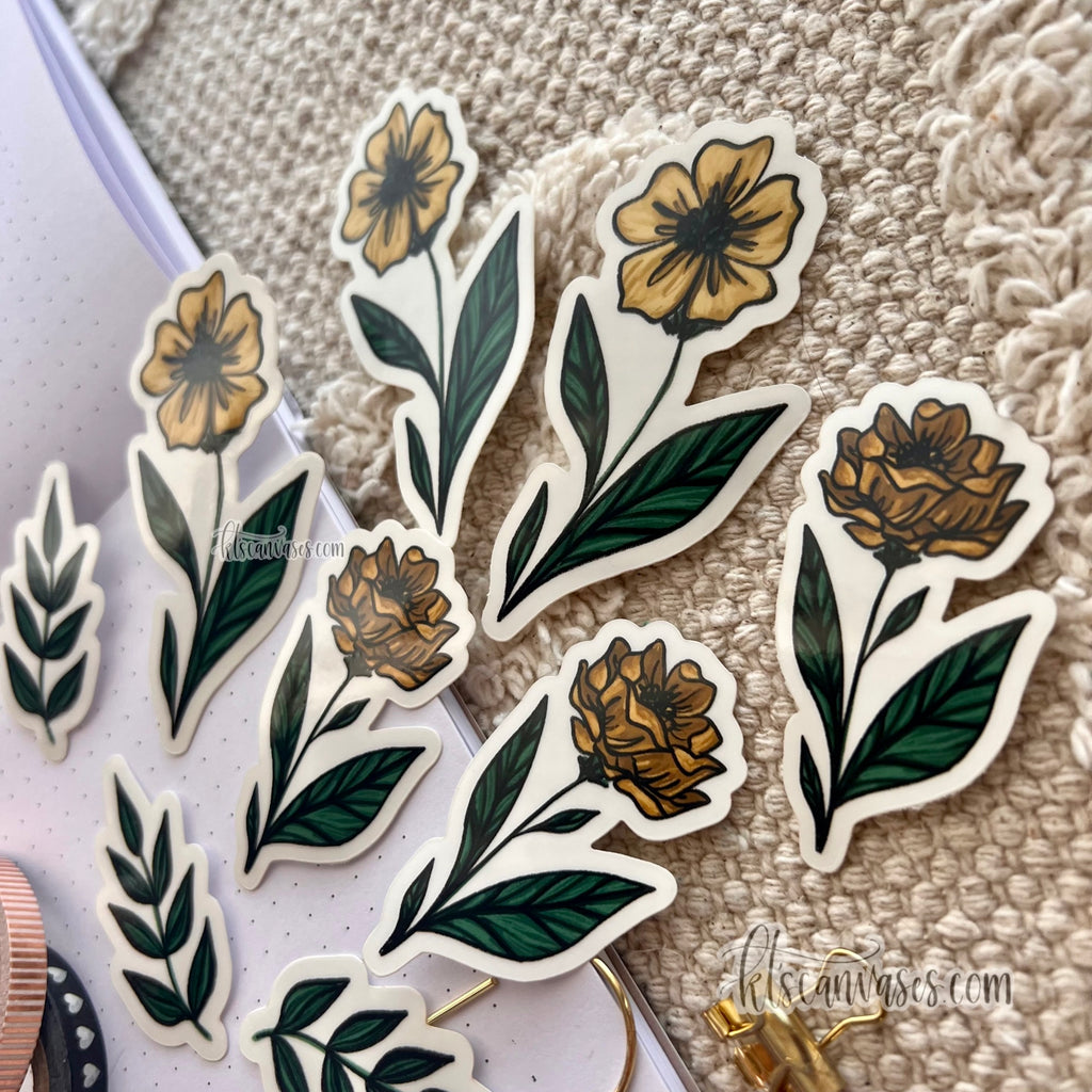 YELLOW Florals Sticker Pack (9 clear stickers included)