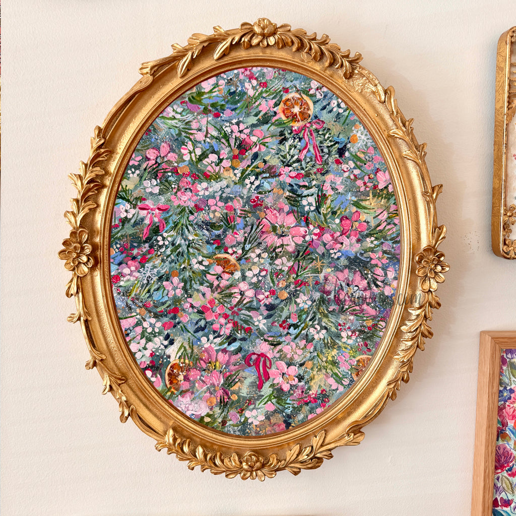 Ella’s Pink Christmas Florals Art Print