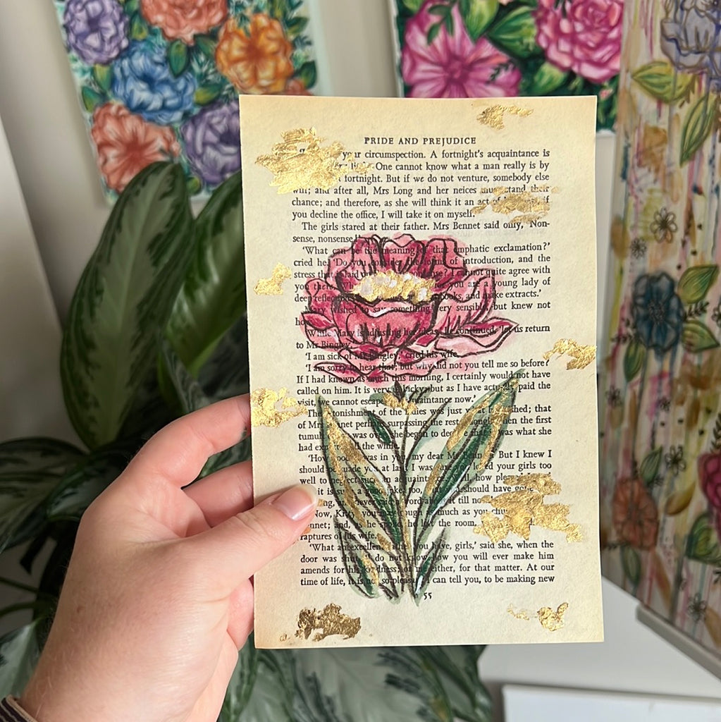 Floral Original Painted Book Page Paper #32