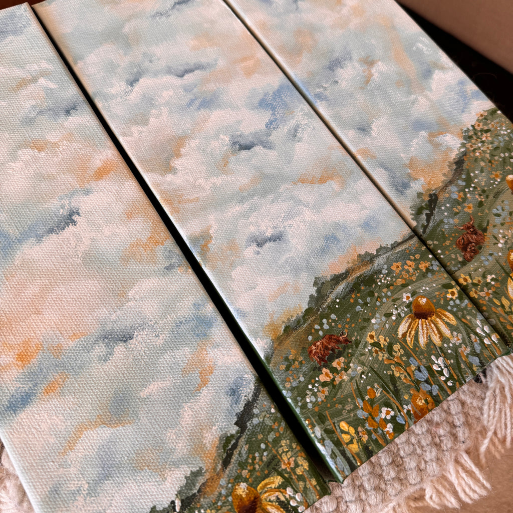 Floral Countryside Set of 3 Original Painted Canvas