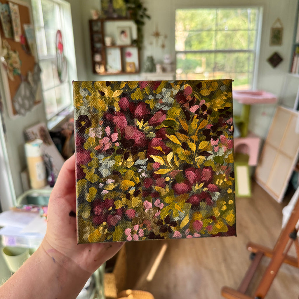 Maroon Florals Original Painted Canvas #9