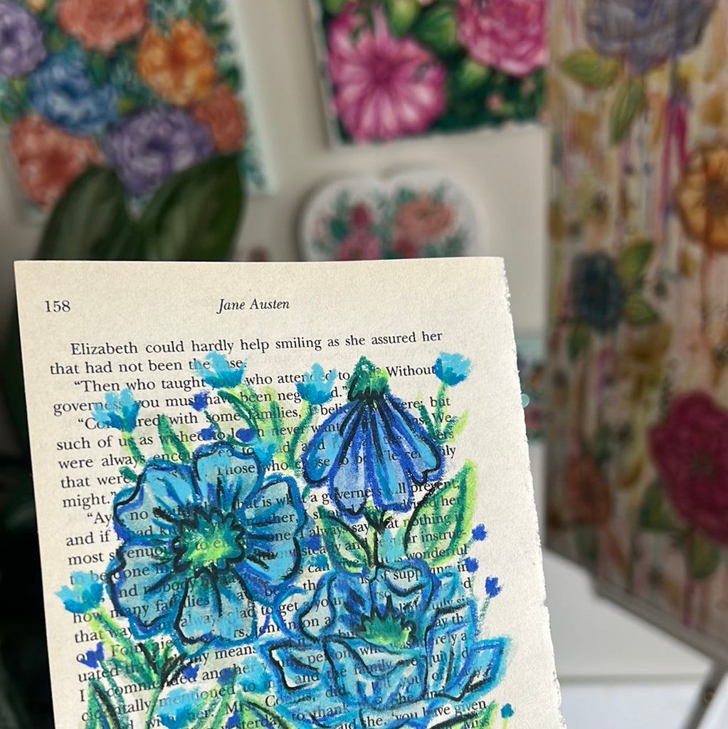 Floral Original Painted Book Page Paper #27